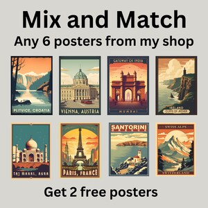 Vintage Travel Posters - 6 Poster Set | Incredible India | Enchanting Europe | Digital Download | Travel Gifts | Mix and Match | Wanderlust