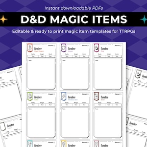 Lot d'objets magiques du MDN | Cartes objet TTRPG| Cartes magiques imprimables PDF | Objet magique D&D | Modèle de carte | Donjons et dragons