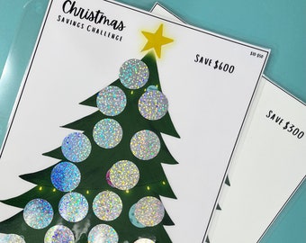 Scratch Off Savings Challenge, Christmas Tree, 300 or 600 Dollars, Included Envelope