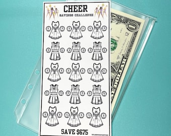 Savings Challenge Printable, Cheer, 675 Dollar, For A6 Cash Envelopes, Sports, Cheerleading