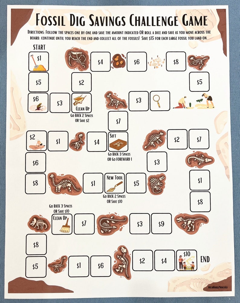 Fossil Dig Savings Challenge Game Printable | Letter Size | A6 Envelope ...