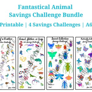 Savings Challenge Printable Bundle, For A6 Cash Envelopes, Set of 4, Fantastical Animals