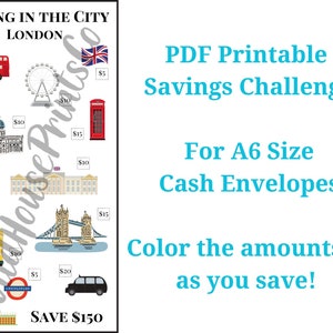 Savings Challenge Printable, London - Saving in the City, For A6 Cash Envelopes, Set of 2