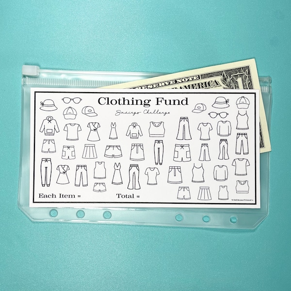 Savings Challenge Printable, Clothing Fund, Any Budget, For A6 Cash Envelopes, Shopping