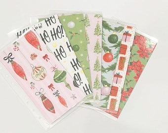 Set of 7 Christmas Laminated Cash Envelope, A6 Size, Pink and Green Retro Christmas