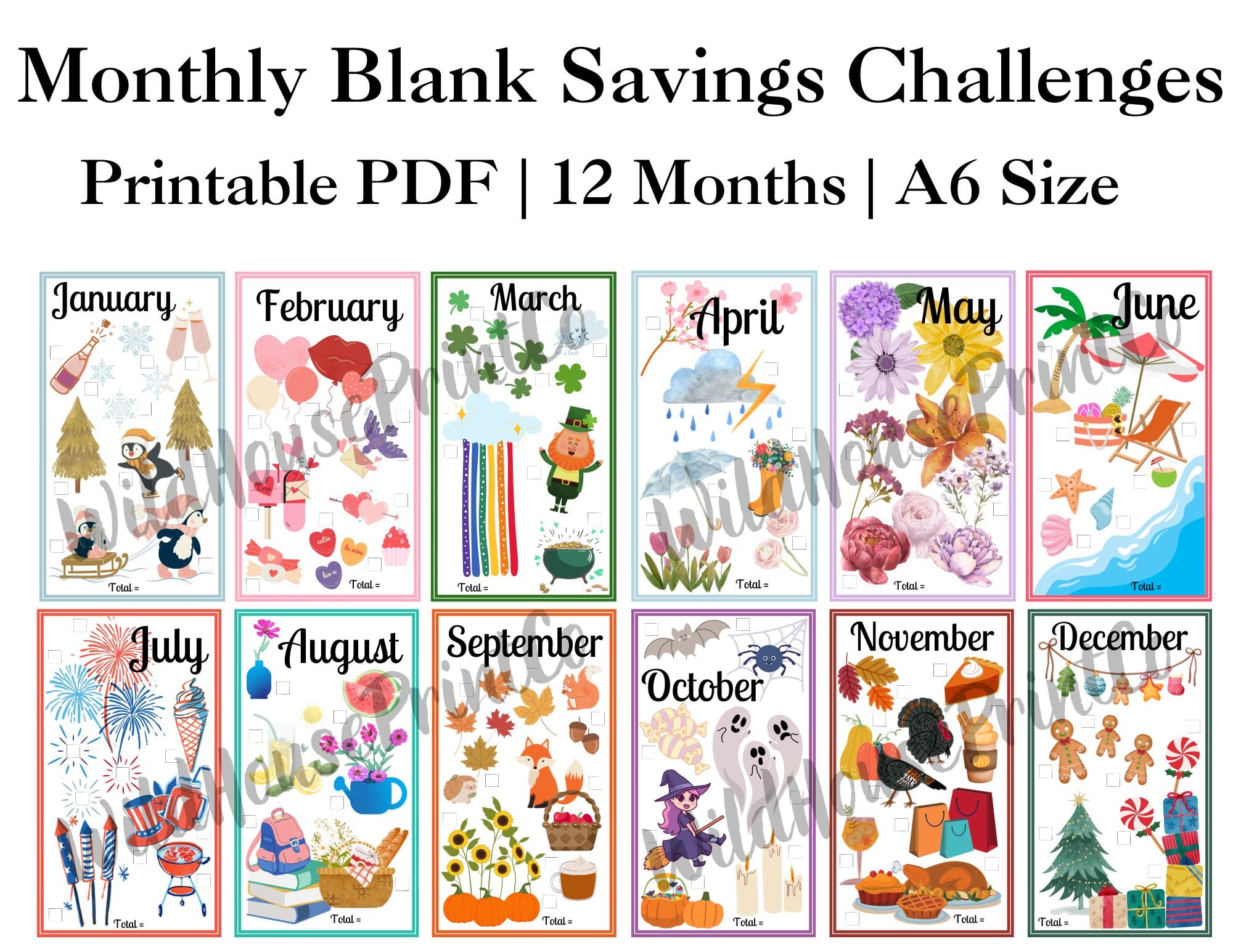 Monthly Savings Challenge Printable for A6 Cash Envelopes - Etsy