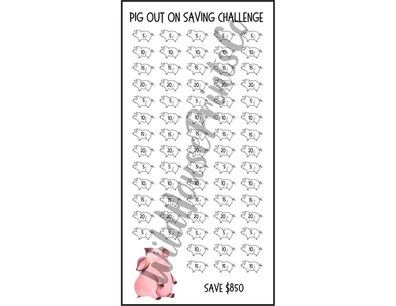 Pig Out on Saving Challenge Printable for A6 Cash Envelopes Etsy