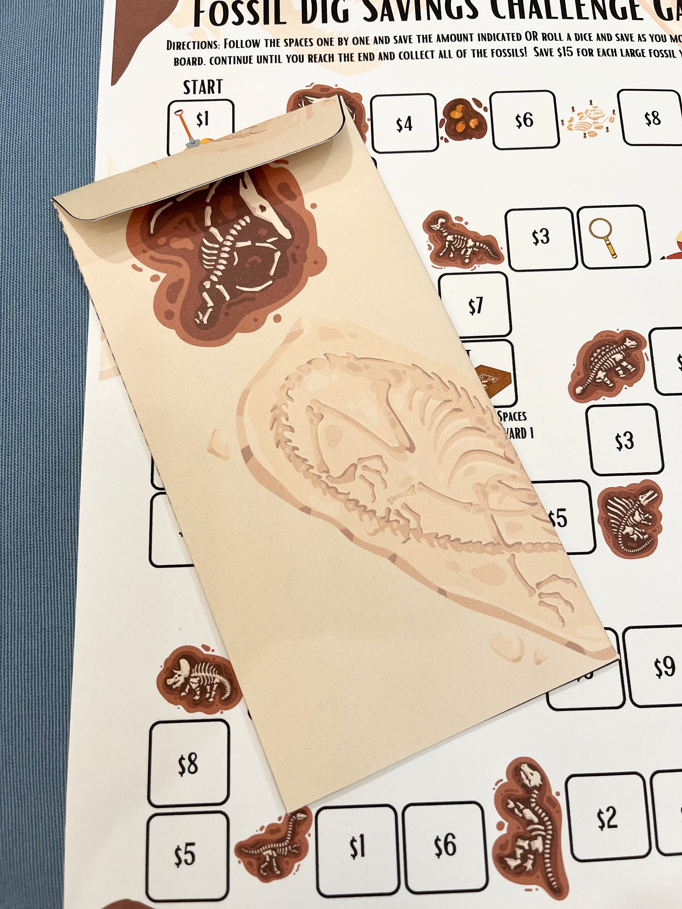 Fossil Dig Savings Challenge Game Printable | Letter Size | A6 Envelope ...