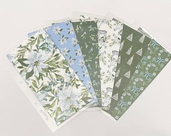 Set of 6 Christmas Laminated Cash Envelope, A6 Size, Blue and Green Christmas