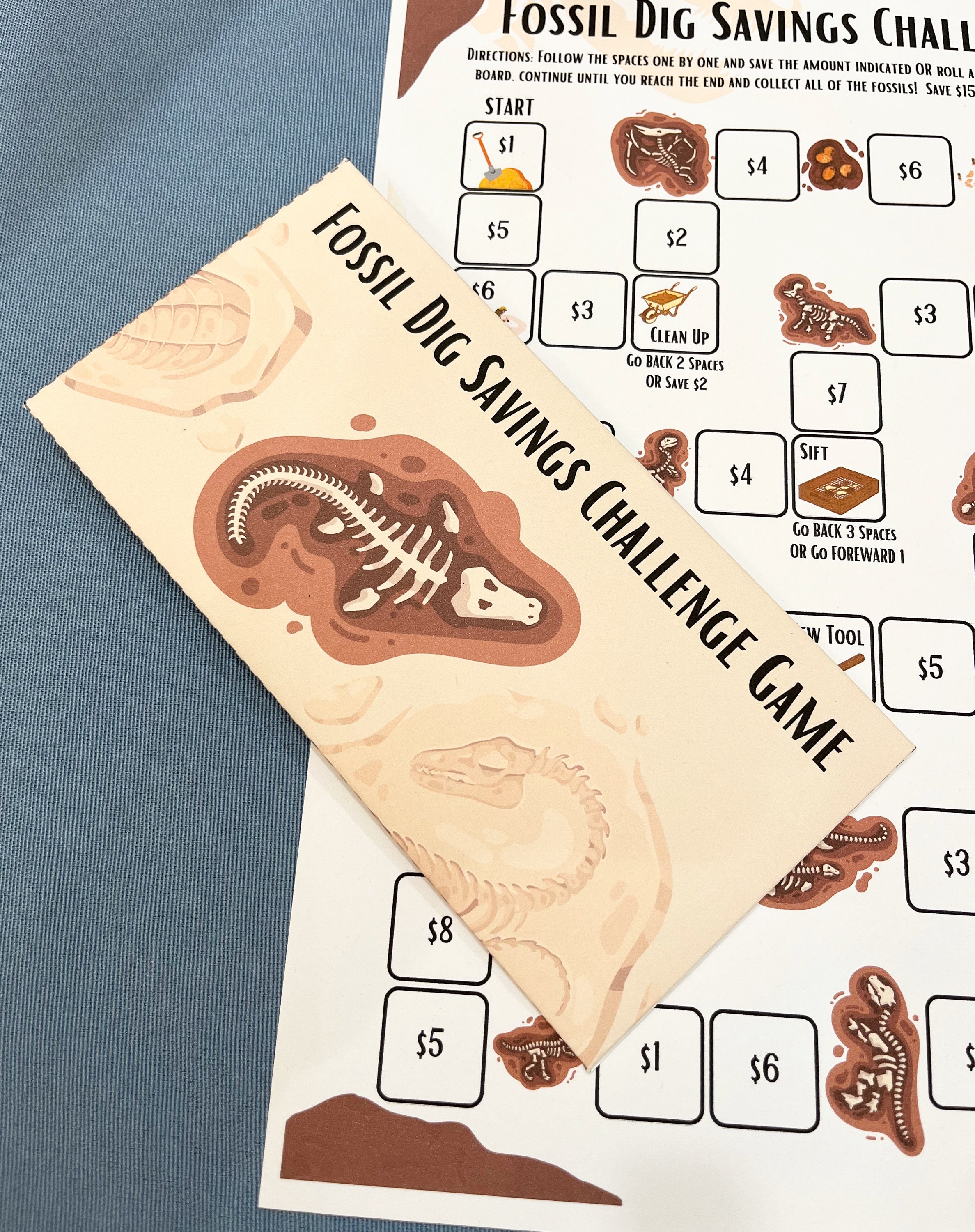 Fossil Dig Savings Challenge Game Printable | Letter Size | A6 Envelope ...