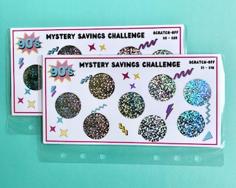 90s Mystery Scratch Off Savings Challenge | A6 Size | High or Low Budget