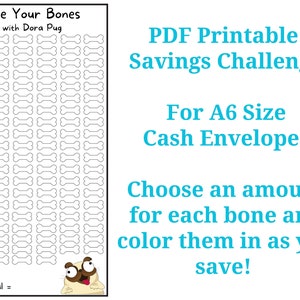 Dog Savings Challenge Printable | Pug | Any Budget | For A6 Cash Envelopes