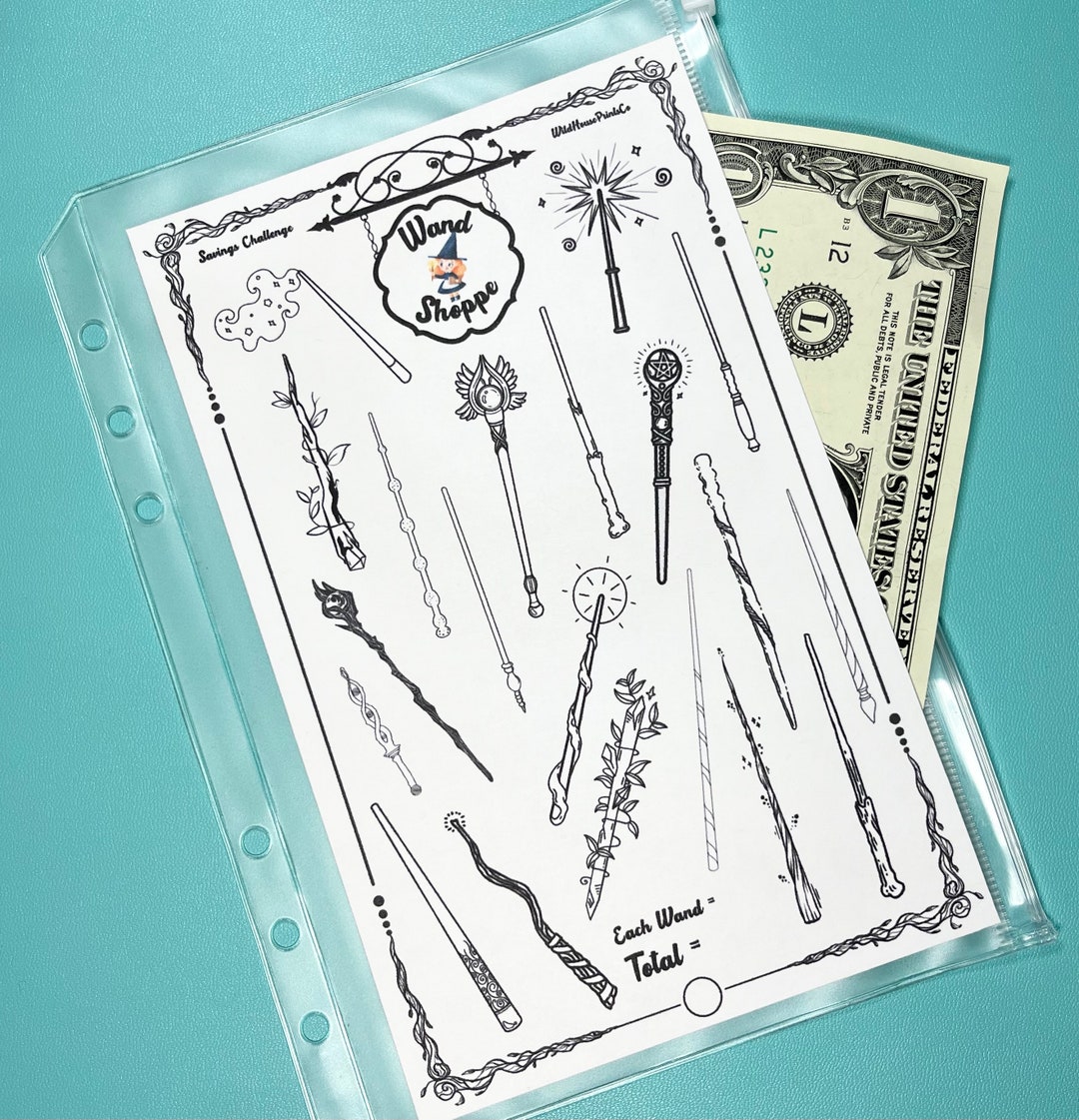 Savings Challenge Printable, Wand Shoppe, Any Budget, for A5 Cash ...