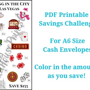 Las Vegas Savings Challenge Printable, Gambling Fund, 155 Dollars, Any Budget, For A6 Cash Envelopes