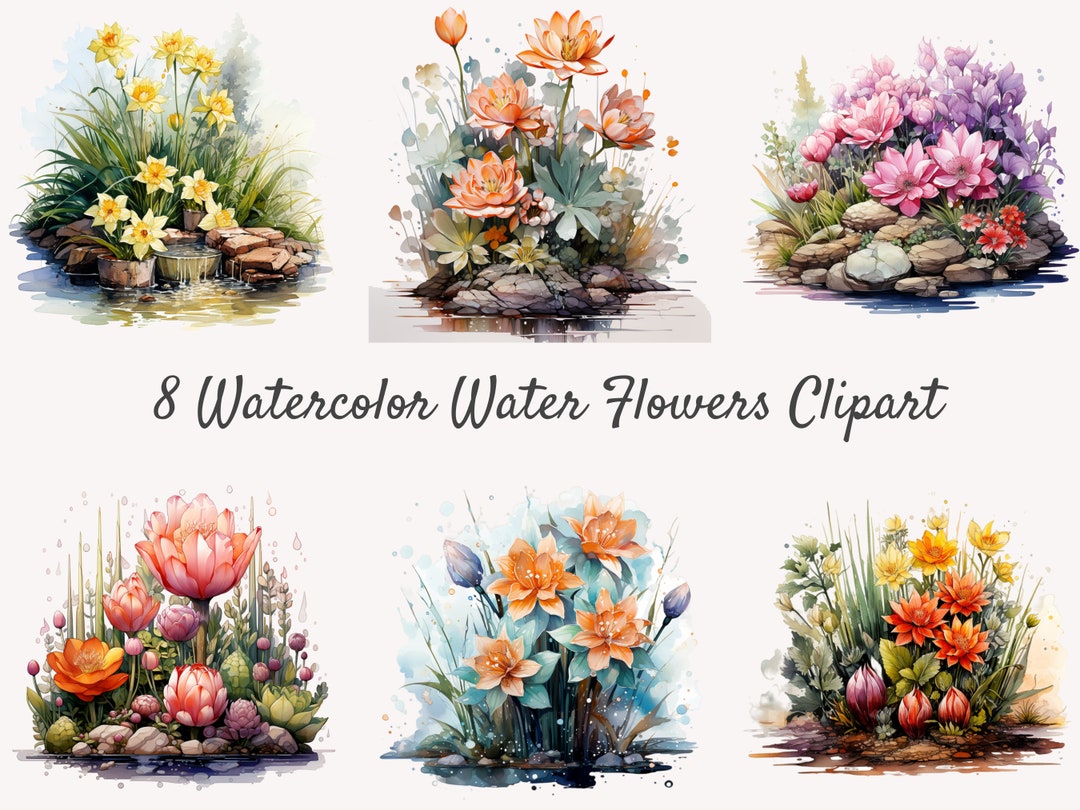 Watercolor Water Flowers Clipart Spring Clipart Floral Clipart Etsy