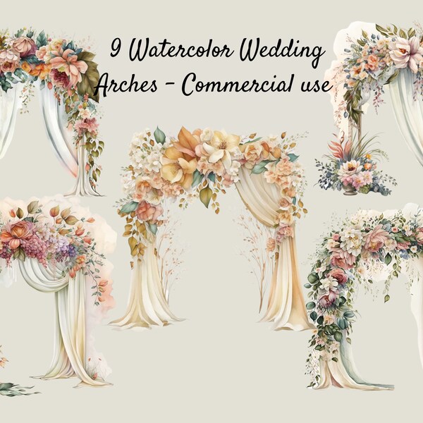 9 Watercolor Wedding Flower Arch Clipart, wedding arch, wedding ceremony, transparent PNG format - instant download, free for commercial use