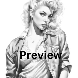 80's Rockabilly Girls Adult Coloring Page, 30 Digital Downloads, Grayscale, Printable PDF ...