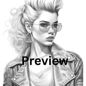 80's Rockabilly Girls Adult Coloring Page, 30 Digital Downloads, Grayscale, Printable PDF ...
