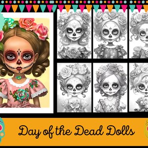 Day of the Dead Dolls Adult Coloring Pages 25 Téléchargements numériques, Beaux Portraits, Halloween Coloring Page, Sugar Skulls fantasy Coloring