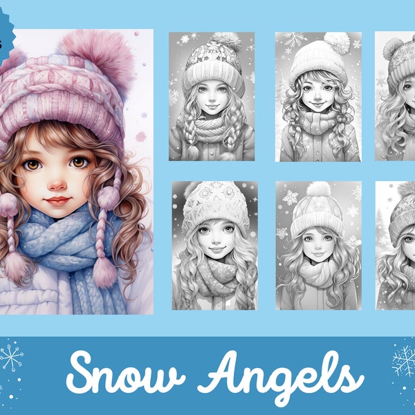 Snow Angel Adult Coloring Page,15 Digital Downloads, Grayscale Fantasy Coloring Sheets, Beautiful Portraits