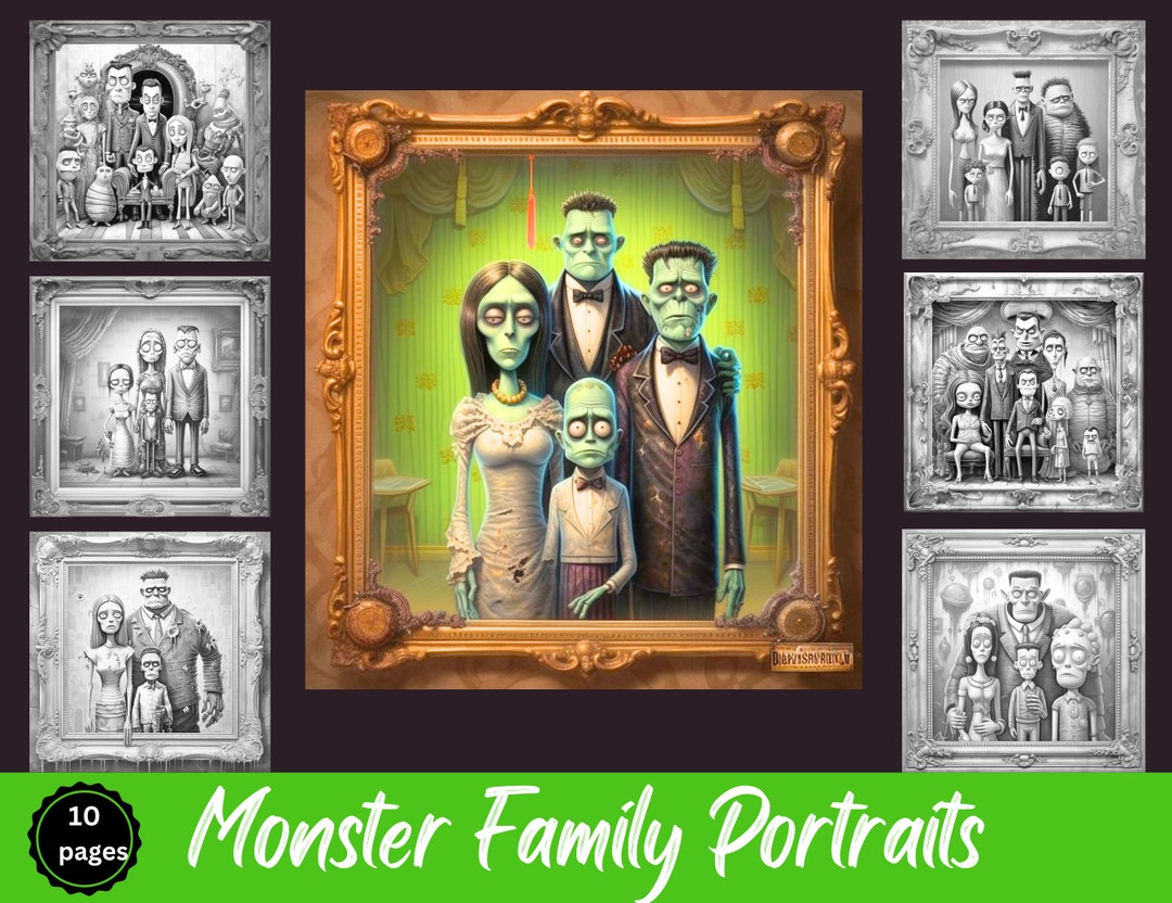 Monster Family Portraits Adult Coloring Pages, 10 Digital Downloads, Halloween Coloring ...