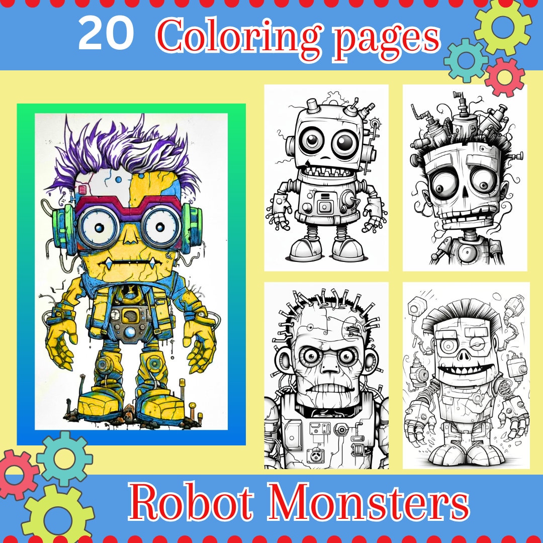 Robot Monsters Coloring Pages, 20 Digital Downloads, Adult Coloring ...