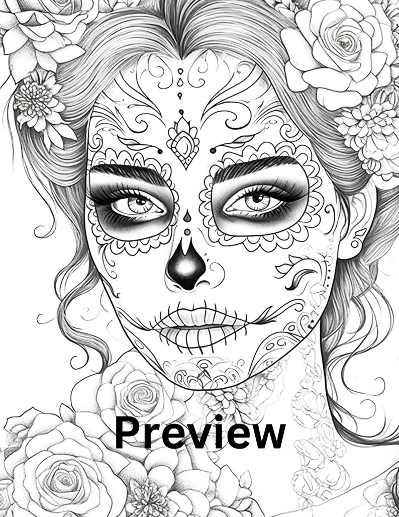 Sugar Skulls Adult Coloring Page 12 Fantasy Coloring Sheet - Etsy