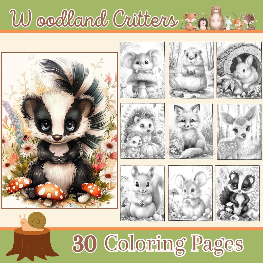 Woodland Critters Adult Coloring Pages, 30 Digital Downloads, Animal ...