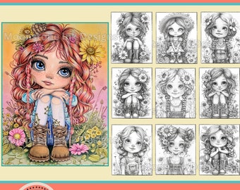 Little Boho Girls Vol 2 Coloring Pages, 28 Digital Downloads, Beautiful Portraits, Digital Coloring Pages, Adult Coloring Book, Procreate