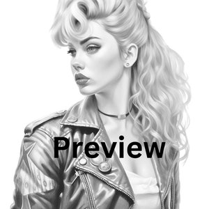 80's Rockabilly Girls Adult Coloring Page, 30 Digital Downloads, Grayscale, Printable PDF ...