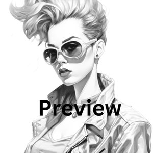 80's Rockabilly Girls Adult Coloring Page, 30 Digital Downloads, Grayscale, Printable PDF ...
