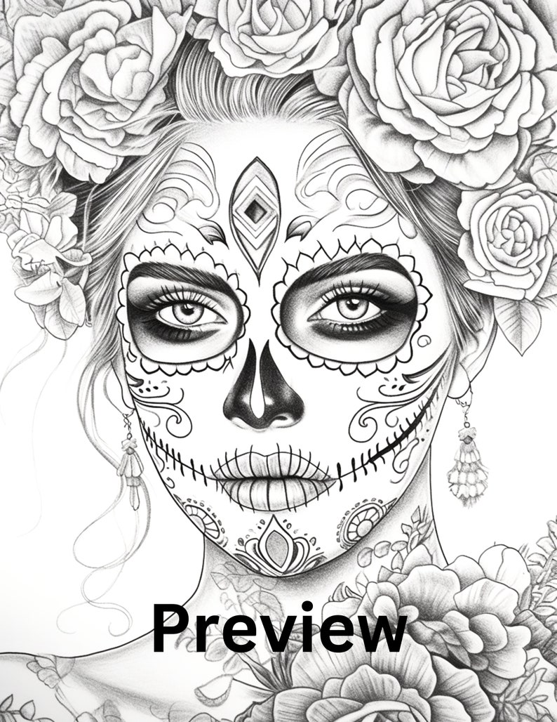 Sugar Skulls Adult Coloring Page 12 Fantasy Coloring Sheet - Etsy