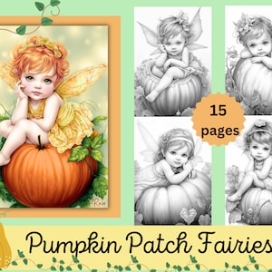 Pumpkin Patch Fairies Adult Coloring Pages, 15 Digital Downloads, Beautiful Portrait Coloring Sheets, Printable PDF, Fantasy Coloring Pages
