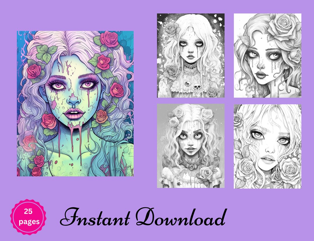 Zombie Fairies Adult Coloring Pages 25 Digital Downloads - Etsy