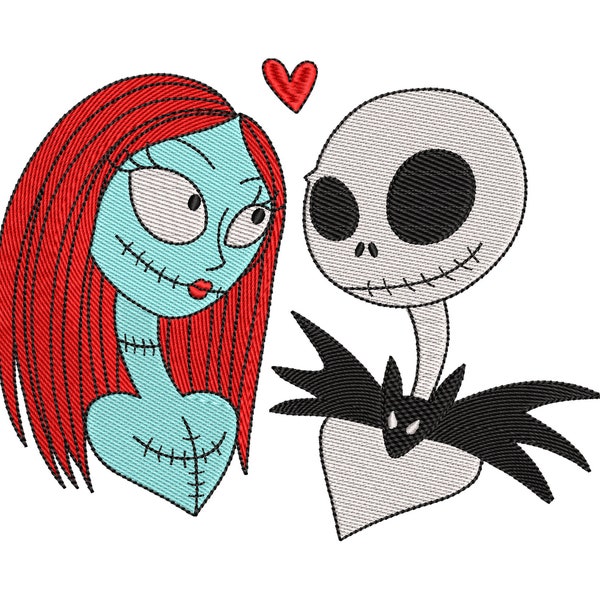 Halloween Skeletons in Love Embroidery Designs, Halloween Embroidery Designs, Nightmare Couple Machine Embroidery File - 3 Sizes - Downloads