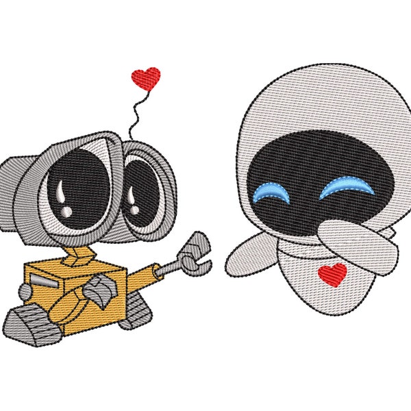 Valentine's Day Love Embroidery Design, Wall E and Eve Embroidery Design, Vintage Love Machine Embroidery Files, Heart Embroidery Designs