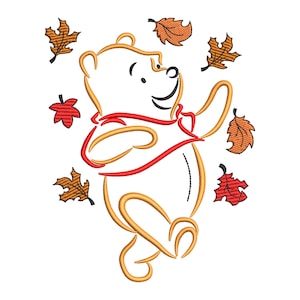 Smiley Bear Embroidery Design, Oh Bother Autumn Pooh Bear Embroidery Design, Bear Pooh Machine Embroidery Files - 3 sizes, Digital Downloads