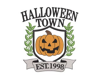 Halloween Embroidery Design, Retro Halloween Town Machine Embroidery Design, Vintage Halloweentown university Est 1998 Embroidery Design