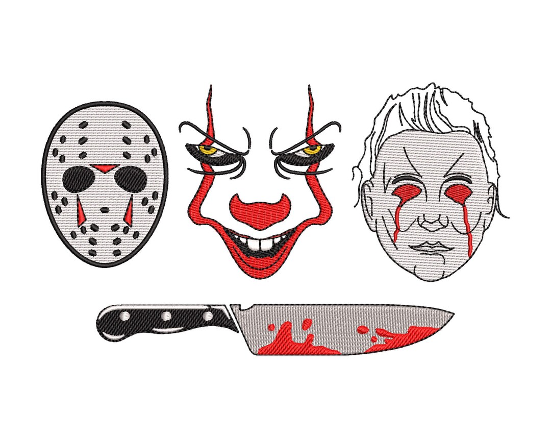 Retro Halloween Horror Embroidery Designs, Horror Killers Characters