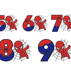 Diseño de bordado de superhéroes, números de cumpleaños de araña, diseño de bordado de máquina de números, archivos de diseño bordados de superhéroes de araña