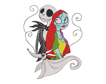 Halloween Embroidery Designs, Jack Skeletons in Love Machine Embroidery Files, Nightmare Christmas Embroidery - 3 Size - Digital Downloads