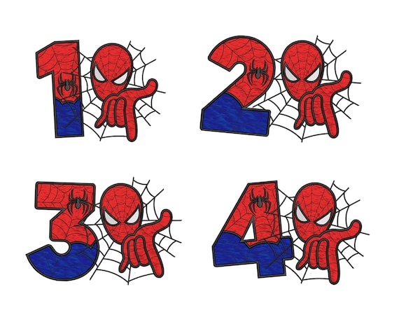 Superhero Applique Embroidery Design, Spider Birthday Numbers, Numbers Machine Embroidery Design, Spider Superhero Embroidered Design Files