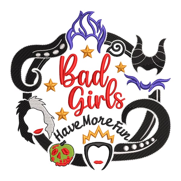 Halloween Villains Embroidery Designs, Bad Girls Have More Fun, Scary Horror Villains Wicked Digital Embroidery - 4 Sizes - Instant Download