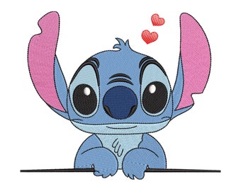 Stitch with Heart Embroidery Design, Stitch Lilo Embroidery Machine File, Cute Baby Stitch Heart Embroidery, Digital Embroidery Patterns