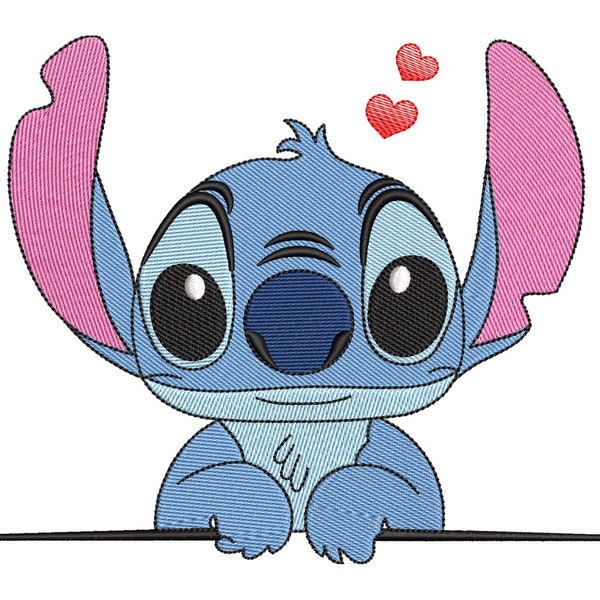 Punto con il disegno del ricamo del cuore, file della macchina da ricamo Stitch Lilo, ricamo del cuore del punto del bambino sveglio, modelli di ricamo digitale