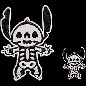 Skeleton Stitch Embroidery Design, Happy Halloween Stitch Embroidery Designs, Stitch Ghost Digital Machine Embroidery Files Design, 4 Sizes