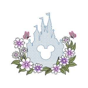 Castle Embroidery Design, Floral Castle Embroidery Files, Magical Castle Embroidery Design, Floral Machine Embroidery designs - 4 sizes