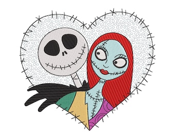 Halloween Jack Embroidery Designs, Nightmare Christmas Skeleton Couple Love Embroidery Designs, Jack Skull Machine Embroidery Design Files