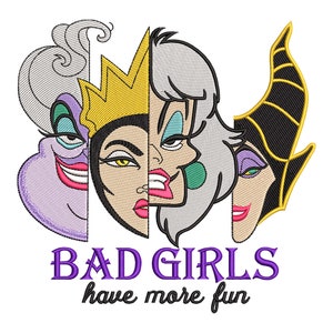 Bad Girls Have More Fun Witches Embroidery Designs, Female Villains Machine Digital Embroidery Design Files - 3 Sizes - Instant Downloads