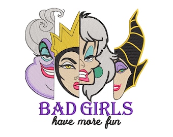 Bad Girls Have More Fun Witches Embroidery Designs, Female Villains Machine Digital Embroidery Design Files - 3 Sizes - Instant Downloads